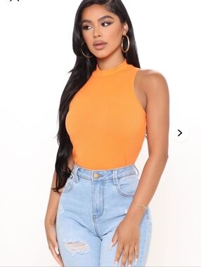 Fashion Nova Bright Orange Sleeveless Top